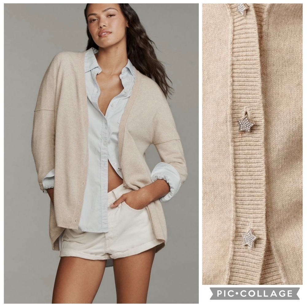 NWT new XS Anthropologie pilcro 100% cashmere Cardigan Star Buttons beige
